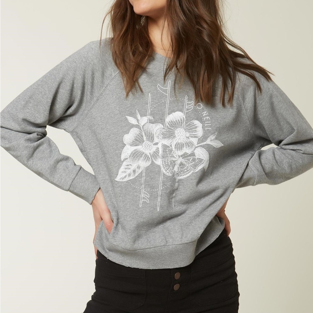 O'Neill Women's Floral Gray Crew Neck Sweater